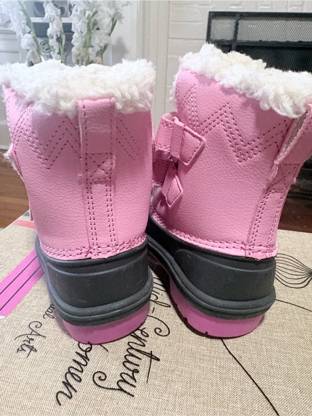 Cat & Jack Pink and Gray Kids' Snow Boots with Faux-Fur Cuff